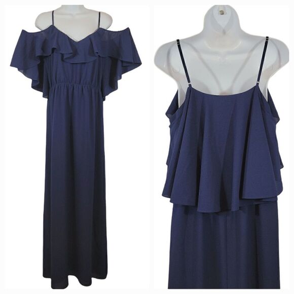 NEW Ali & Jay Love Story Cold Shoulder Maxi Dress In Navy Blue Size Large - Picture 6 of 16